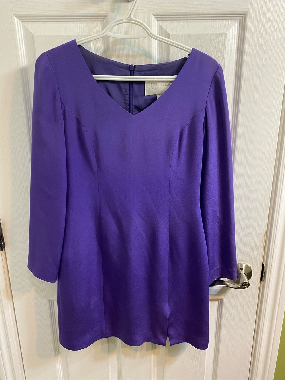 Vintage 80s Hugo Buscati Collection Bright Purple 100% Silk Shift Dress Size 6